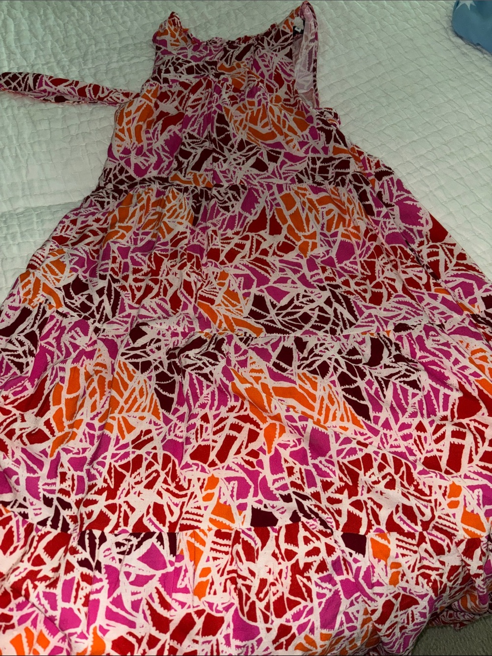 Periwinkle by Barlow Pink, Orange & Red Abstract Maxi Dress